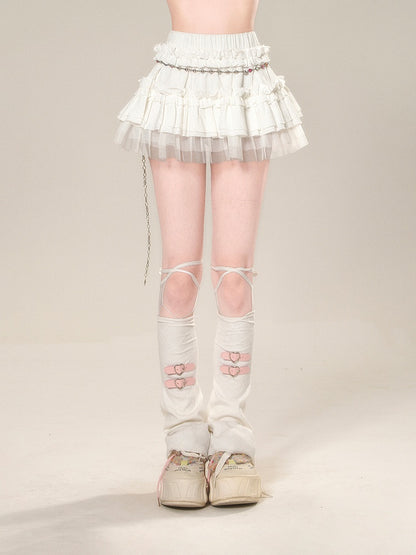 Tiered Skirt White Mesh Elastic Waist Sweet