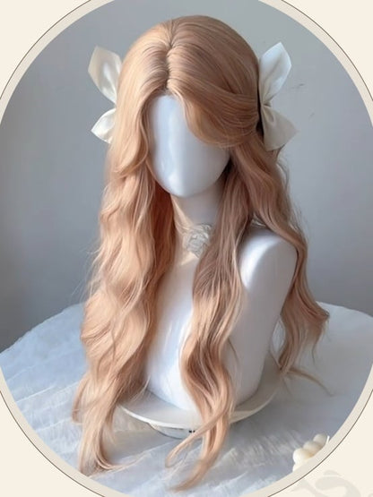 Pink-blonde Waist Length Wavy Synthetic Wig