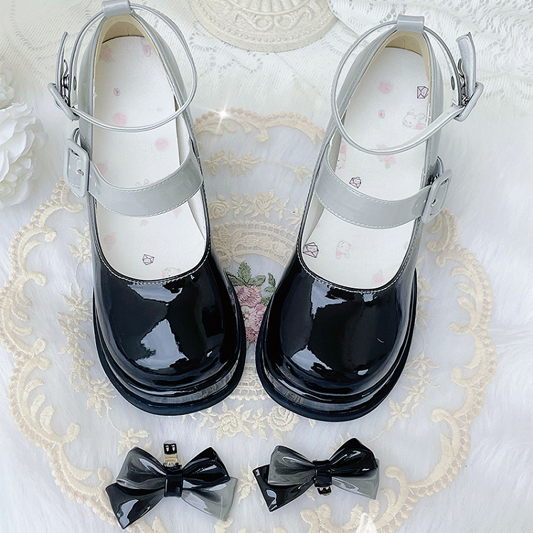 Gradient Black Detachable Bowknot Platform High Block Heels Lolita Shoes