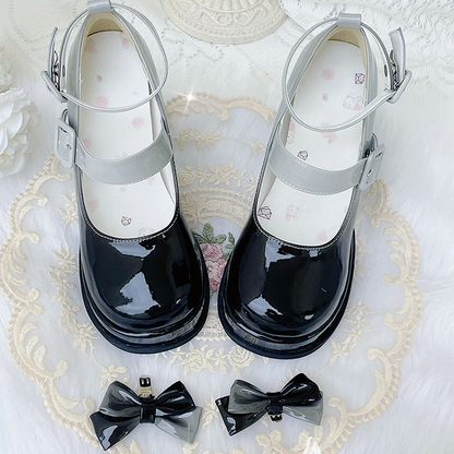 Gradient Black Detachable Bowknot Platform High Block Heels Lolita Shoes