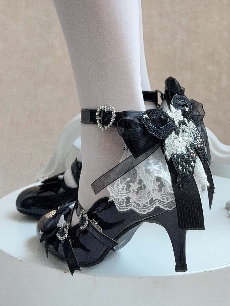 Style in Elegant Accents Heels Lolita with - Black Bow