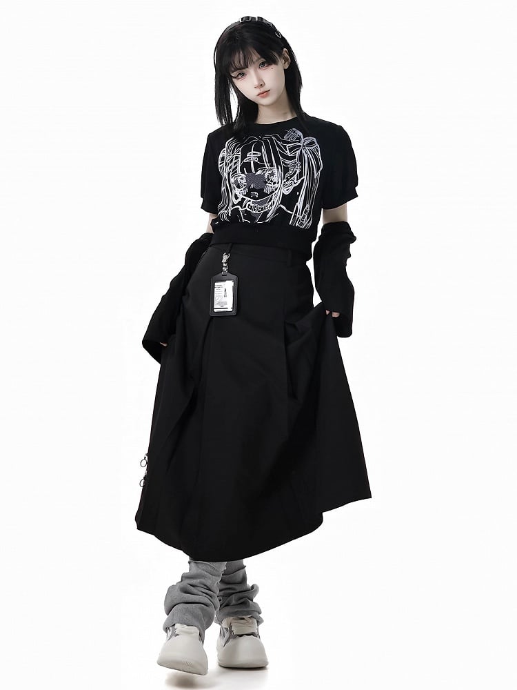 Skirt Box Pleat Ankle Black Zipper Details Length