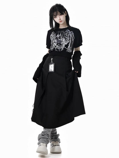 Skirt Box Pleat Ankle Black Zipper Details Length