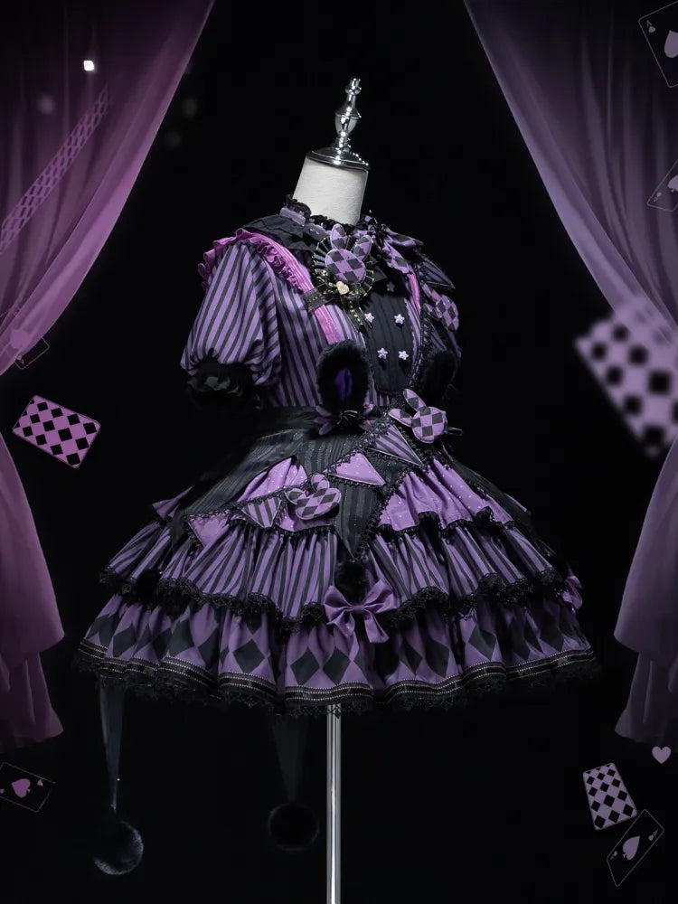 Sweet Pattern Striped Theme Circus Kuromi Vibes Lolita Bunny Purple Dress OP