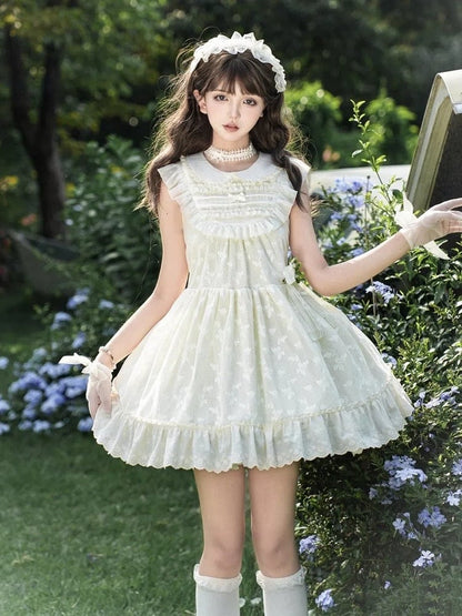 Patched Lace Pan Creamy Collar Lolita Peter Butterfly Dress
