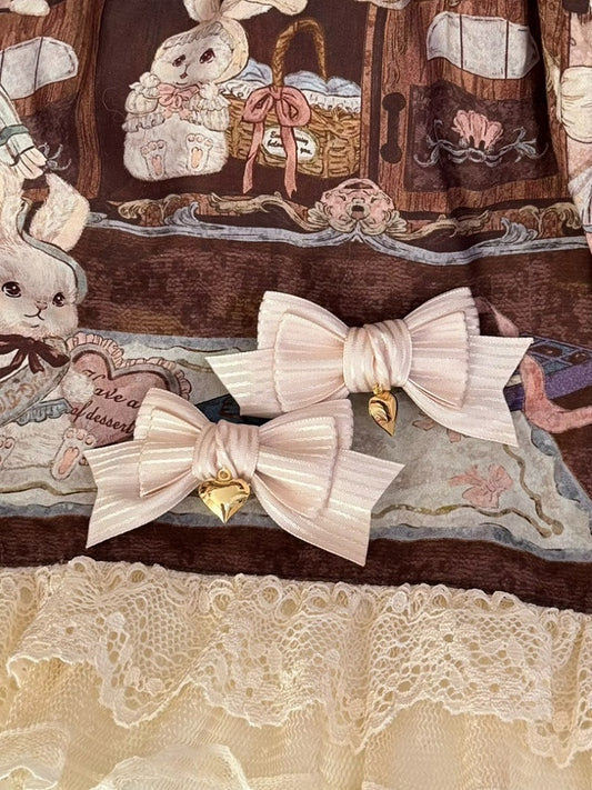 Heart Beige Hairclip Bowknot Charm