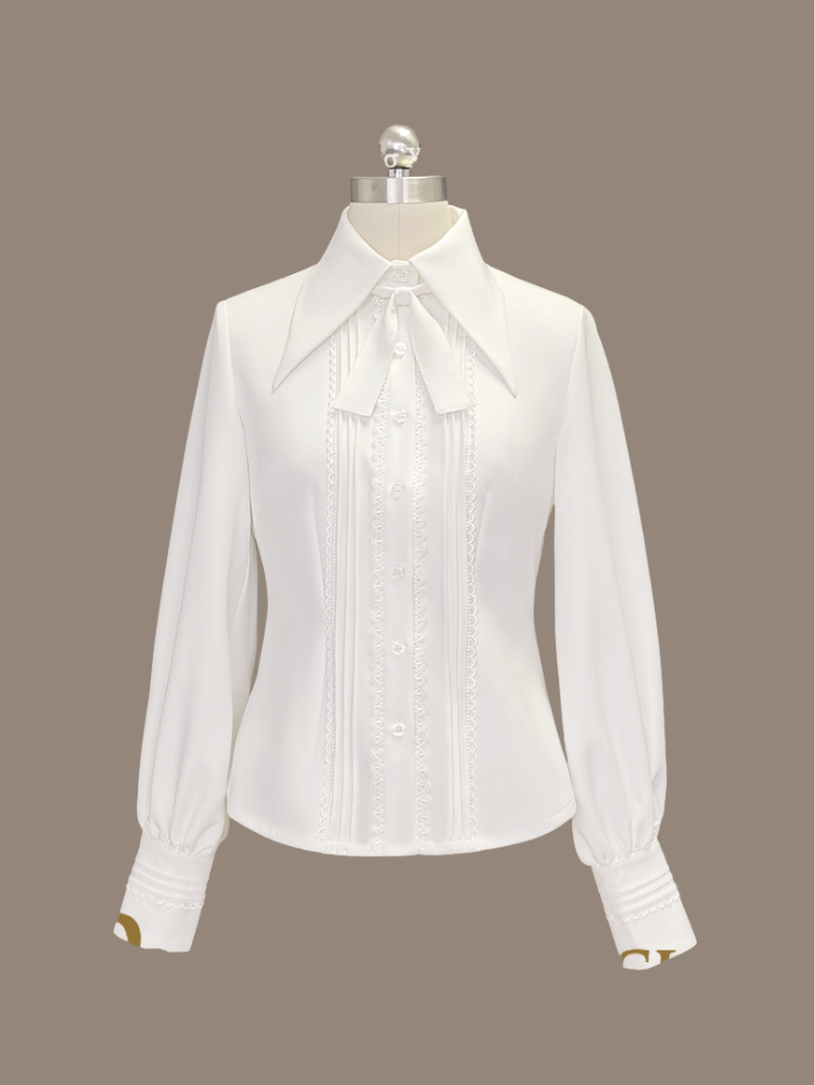 Prince Lace Sleeves 4 and Long Detailing Foldover Pleating Options Color Shirt Collar Point