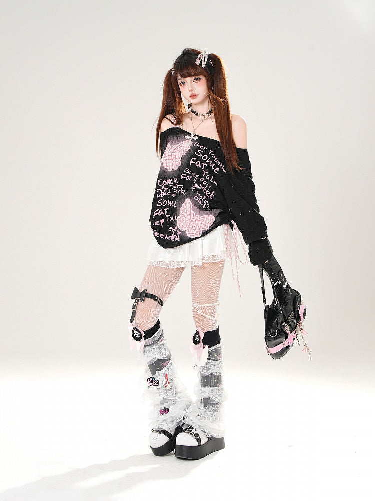 Trim Schmetterling Applikationen Spitze elastische Taille weiß/schwarz