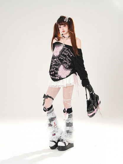 Trim Schmetterling Applikationen Spitze elastische Taille weiß/schwarz