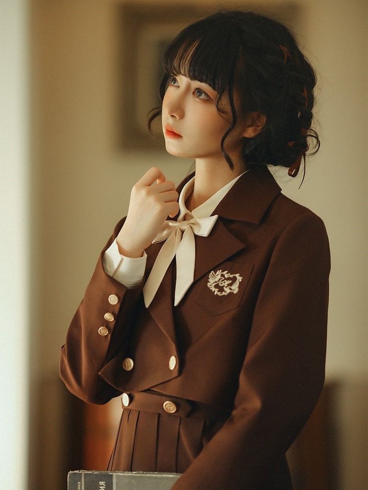 Embroidery JK Uniform Brown with Blazer Elegant Dove