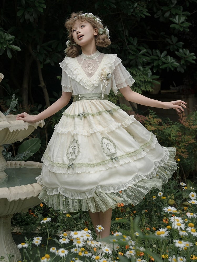 the Embroidery Full Elegant Lily Neck Skirt / of OP Lolita Dress Set Valley Classic Edward