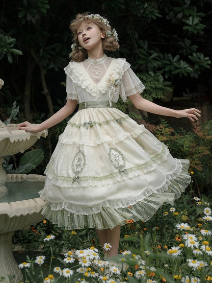the Embroidery Full Elegant Lily Neck Skirt / of OP Lolita Dress Set Valley Classic Edward