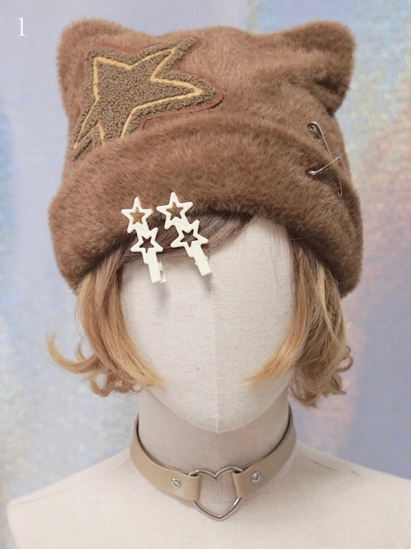 3 Hat Options Ear Decorated Cat Star/Bowknot