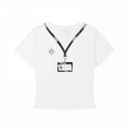 T-Shirt Weiß Rundhals Kartenhalter Print Slim-Fit