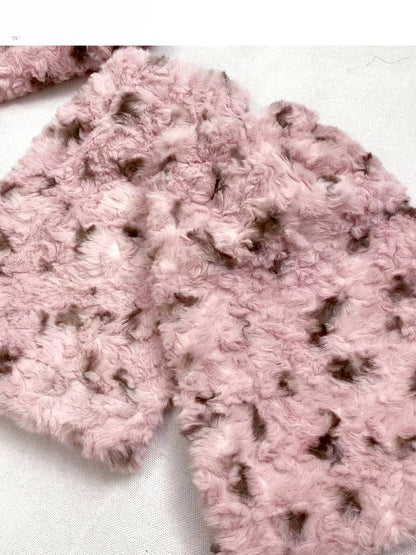 Pink Leopard Plush Cute Ears Winter Coat Leg Warmers