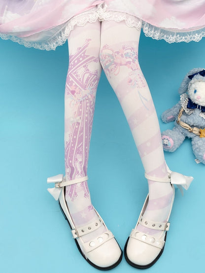 Pink Ribbon and Bowknot Sweet Lolita Tights