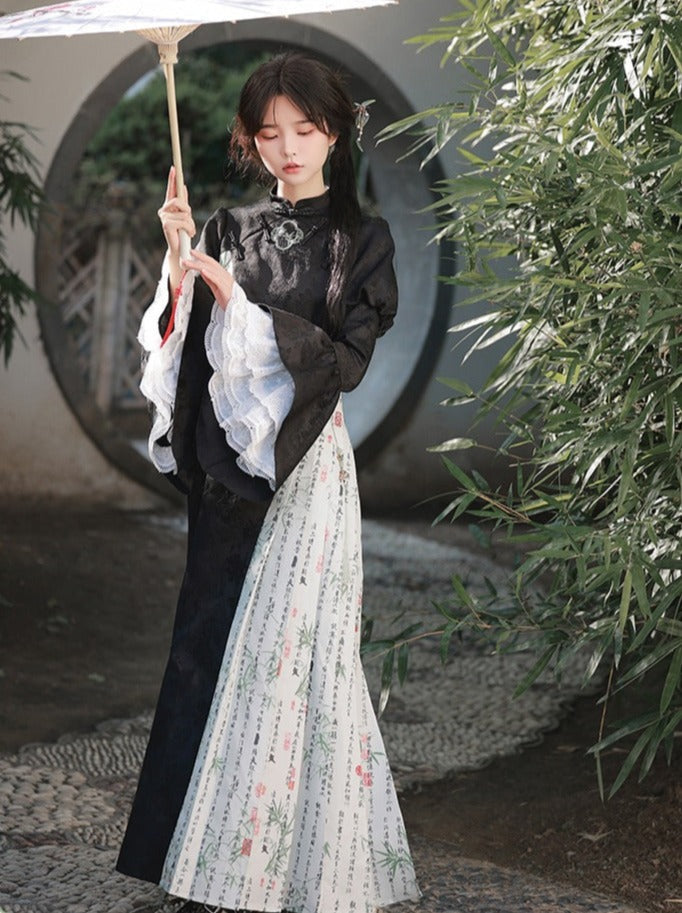 Bow + Necklace Dress China Asymmetrical Long + Beaded Big