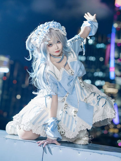 Kitty Light Bow Kaiwai Set Blue JSK Dress Cropped Tenshi Lolita Sailor Striped Big Top Pattern Ears + - Collar