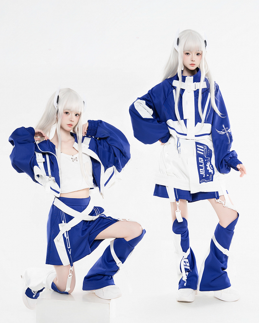Blue White Aesthetic Klein Colorblock Landmine Detachable Futuristic Jacket