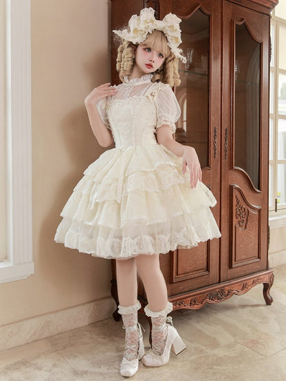 Corset Tiered Dress Lolita Skirt White Creamy Princess