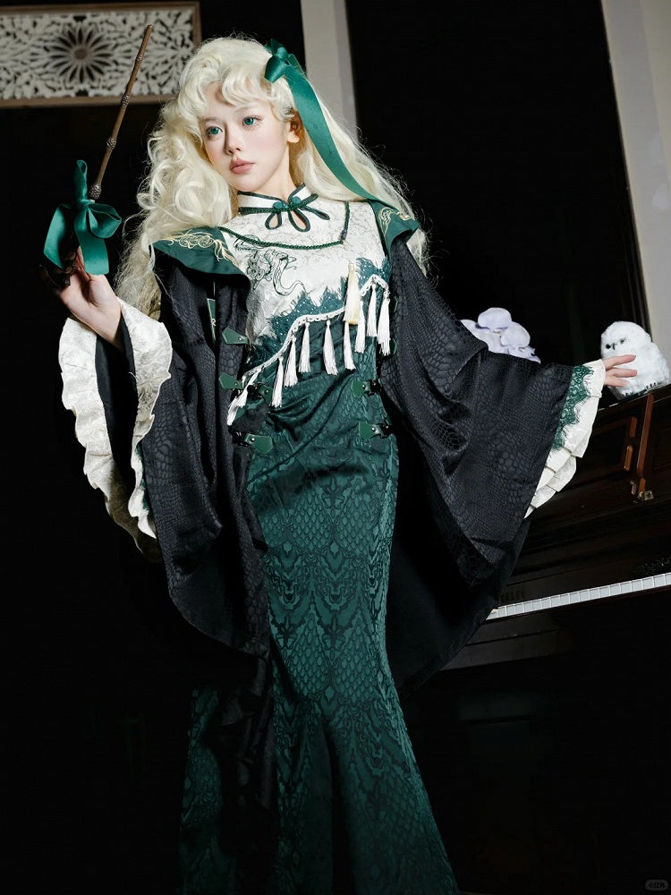 Slythern Black and Green Snake Scale Gothic Robe