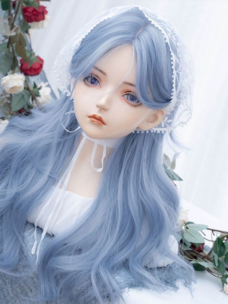 Blue Long Wavy Synthetic Wig With Curtain Bangs