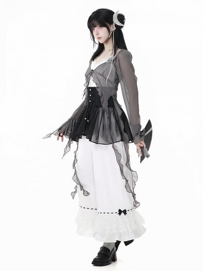 White Elastic Waist Bowknot Tiered Ruffled Cuffs Casual Pants Details