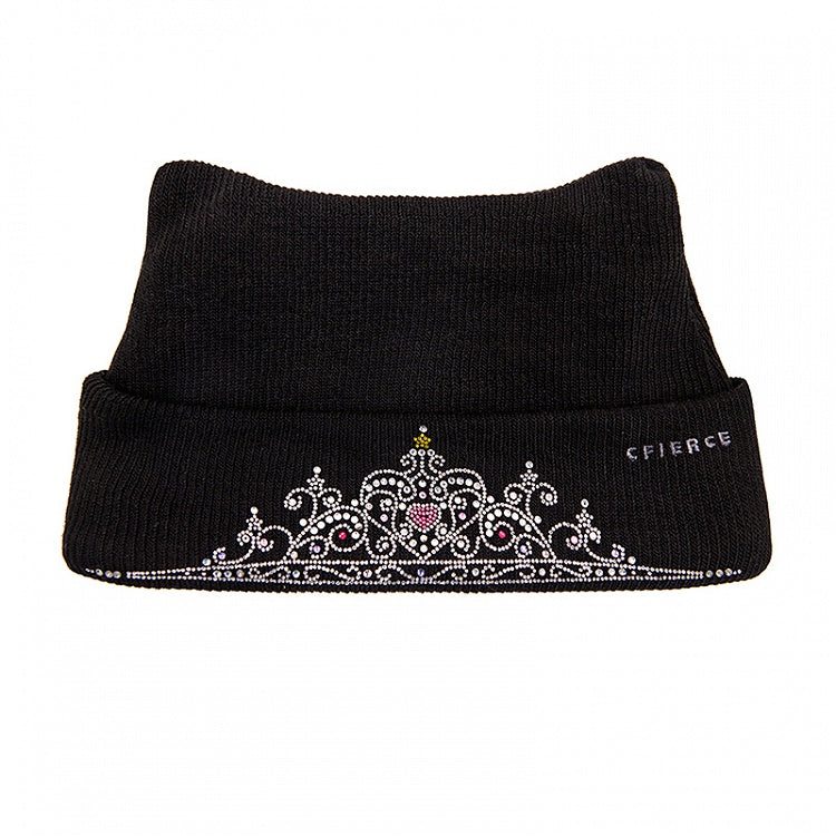 Y2K Strickmütze Krone Strass Schwarz