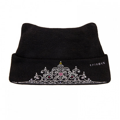 Y2K Strickmütze Krone Strass Schwarz