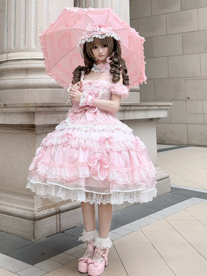 Sweet Lolita Princess Bead Dress Bow and at Back with Pink Big Accents Details