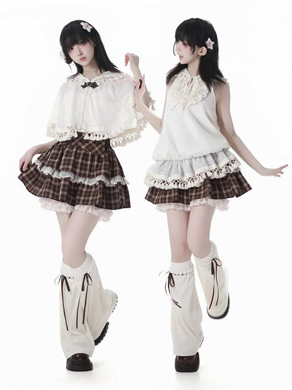 Neckline Hooded Sleeveless Top Keyhole Tassel Hem Tiered Ruffles Self-tie Beige Bohemian