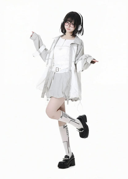Gray Drawstring Hem Techwear Bubble Skirt