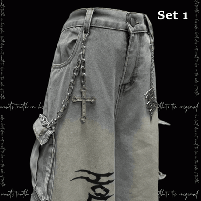 mit Jeans Free Hellblauer Punk Rock Weitbein Cargo Charm