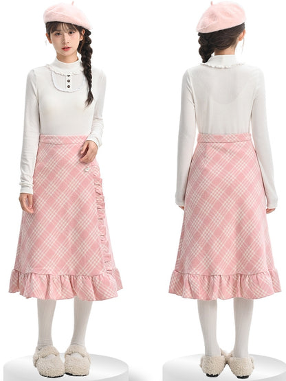 White High Neck Lace Trim Long Sleeves Top