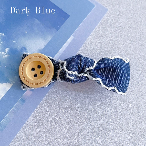Hairclip Button Bowknot Blue Decorated Light/Dark