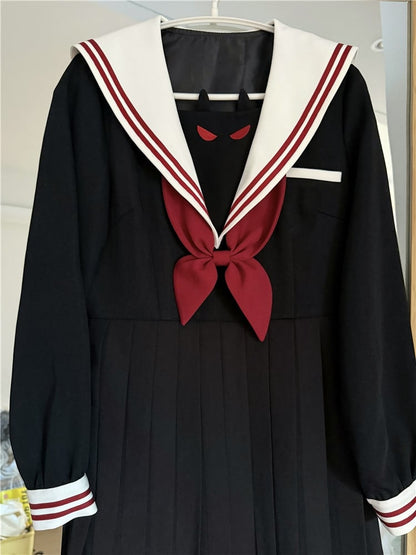 Robe d'uniforme JK à jupe plissée et col marin noir Little Devil