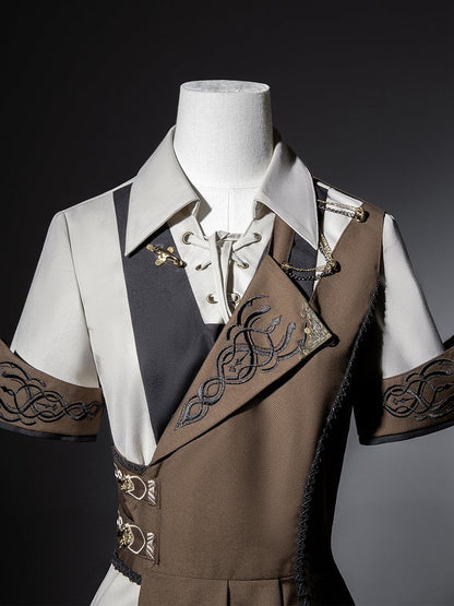 - Ärmelloses Steampunk-Hemd mit kurzen Ärmeln Ouji + Lolita-Set, dreiteilig