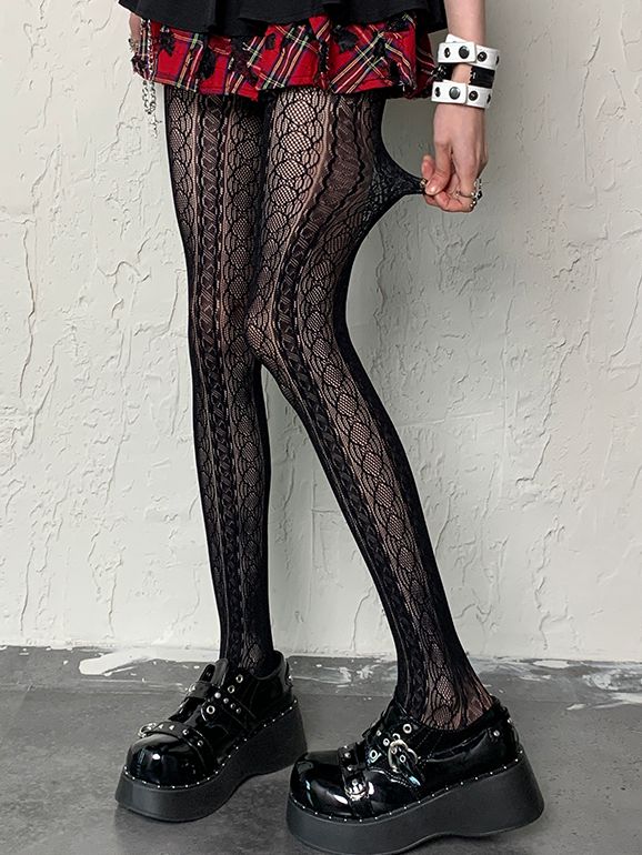 Tights Hollow-out Design Black Punk Y2K