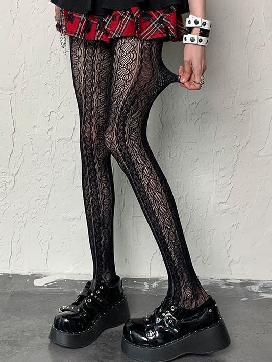 Tights Hollow-out Design Black Punk Y2K