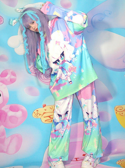 Print Colorful Sleeves Y2K Cartoon Top Long