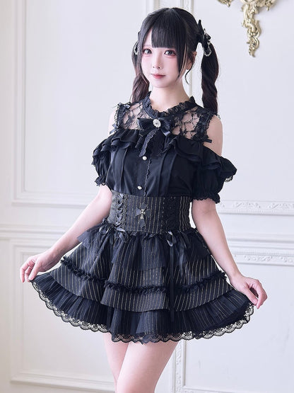 mit Jirai-Ausschnitt, Bluse, inspiriert von schwarzen Ausschnitten, Kei-Illusion-Schulter