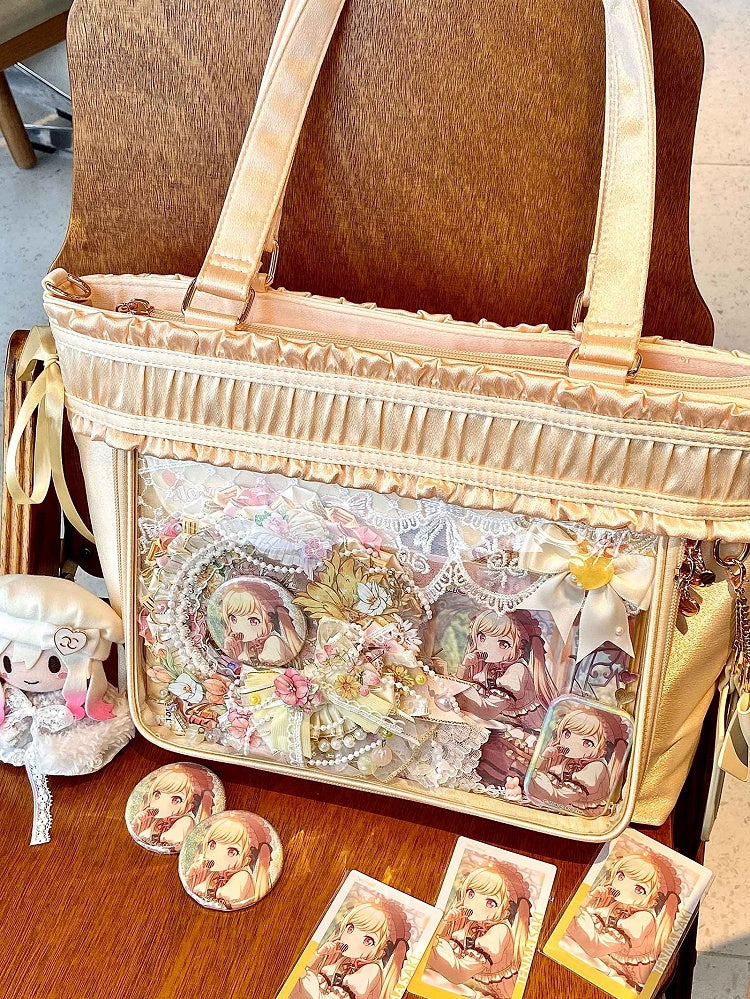 Yellow Trim Ribbon Bow Large Ita Bag Capacity Tote Ruffled