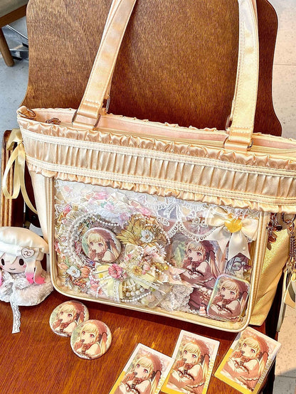 Yellow Trim Ribbon Bow Large Ita Bag Capacity Tote Ruffled