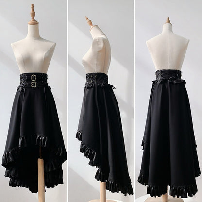 High-low High Cascading Skirt Ruffle Lolita Gothic Waist Black