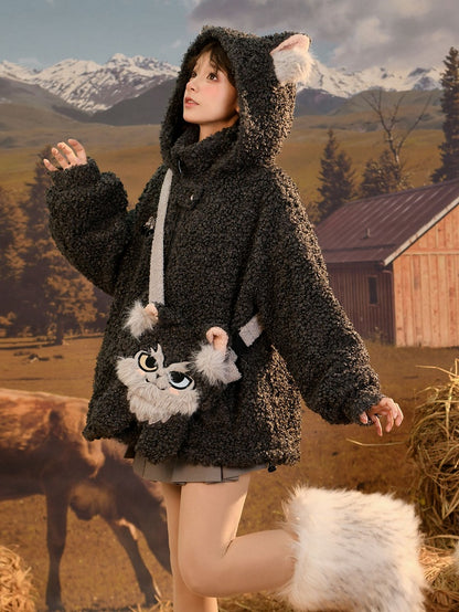Coat Ears Hooded Fleece Wolf Gray