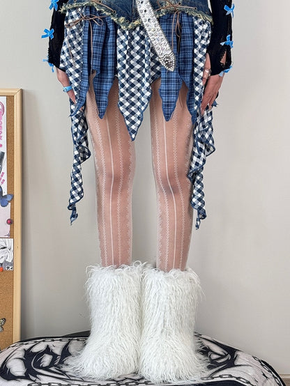 Tights Black/White/Gray/Brown Striped Pattern