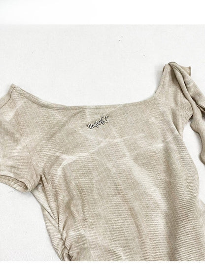 Neckline Beige Glamorous T-shirt Asymmetrical