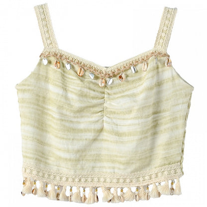 Cami Top Tassel Shell Charm Green Slim-fitting Hem