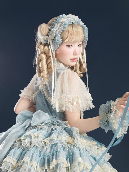 with Applique and Hairband Pink/Green/Blue Sweet Goldfish Lolita Embroidery Ribbon Ruffled