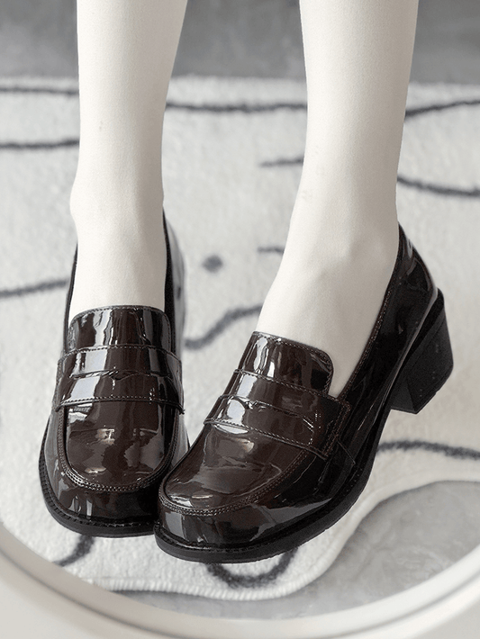 Brown PU Mid-heel Slip-On Slip-in Fit Style with - Loafers Preppy Design in